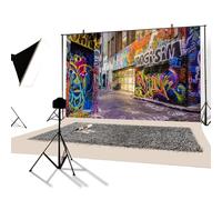 YongFoto 2,2x1,5m Vinyl Toile de Fond Mur de Graffiti Urbain Rue Abstrait Art La Peinture Fond Décors Studio Photo Portrait Enfant Video Fete Mariage Photobooth Photographie Accesorios