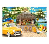 YongFoto 2,5x1,8m Toile de Fond de la Plage d'été Bar Voiture Bateau Cocotier Briller Tropical Contexte de la Photographie Vacances Hawaï Bannière Anniversaire Enfants Mariage Photo Accessoire