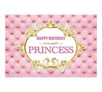 YongFoto 2,5x1,8m Toile de Fond Tée lit capitonnée en Cuir Rose Guirlande Paillettes d'or Joyeux Anniversaire Princesse Fille Fond Studio Bannière Photo Anniversaire Party Accessoires Photographie