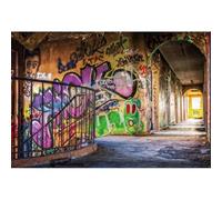YongFoto 2,5x1,8m Vinyle Photographie Toile de Fond Graffiti sur Les ruines de la Ville Terre en friche Vieil escalier Fond de Studio Photo vidéo Photo Shooting Accessoires