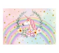 YongFoto 2,5x1,8m Vinyle Toile de Fond T?e de Licorne Mignonne Arc en Ciel Joyeux Anniversaire Fond D?ors Studio Photo Portrait Enfant Video Fete Mariage Photobooth Photographie Accesorios