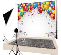 YongFoto 2,5x2,5m Vinyle Toile de Fond Ballons et confettis pour Les fées Anniversaire Fée Fond Décors Studio Photo Portrait Enfant Video Fete Mariage Photobooth Photographie Accesorios