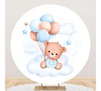 YongFoto 200cm Diamètre Fond Rond pour la Photographie Bleu Ourson Ballon Fond pour Le décor de fête Enfants Bébé Studio Séance Photo Portrait Accessoires Ronds