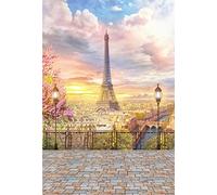 YongFoto 2x3m Toile de Fond Mariage Paris Tour Eiffel Paysage Ville Lampes Route Clôture métallique Étage Vintage Romantique Fond Décors Studio Photo Video Fete Photobooth Photographie Accesorios