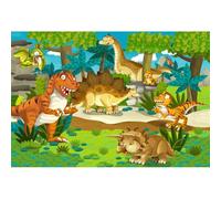 YongFoto 3,5x2,5m Toile de Fond Dessin Anim?Période Jurassique Dinosaure Animaux Zoo Park Arbres Ciel Bleu Nuage Blanc Prairie Verte Anniversaire Fond Décors Studio Photo Portrait Fete Photographie