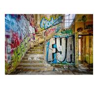 YongFoto 3,5x2,5m Vinyle Photographie Toile de Fond Graffiti sur Les ruines de la Ville Terre en friche Vieil escalier Sale Fond de Studio Photo vidéo Photo Shooting