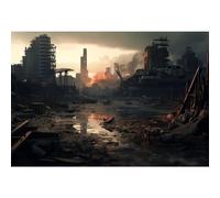 YongFoto 3x2,5m Fond de Photo Tissu Bâtiments dévastés Ruiné Feu Fumée Scène apocalyptique Toile de Fond pour la Photographie Enfants Adultes Fête à thème héros Vidéo Décors de séance Photo