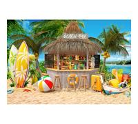 YongFoto 3x2,5m Toile de Fond de la Plage d'été Barre Sable Planche de Surf Cocotier Tropical Contexte de la Photographie Vacances Hawaï Bannière Anniversaire Mariage Camping Photo Accessoire