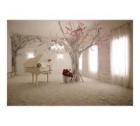 YongFoto 3x2,5m Toile de Fond Piano Blanc Intérieur Fleurs Rose des Arbres Rideau Blanc Archiculture européenne Fond Décors Studio Photo Portrait Enfant Video Fete Mariage Photographie Accesorios