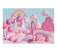 YongFoto 3x2m Bonbons Toile de Fond Pink Candy Land Château Rainbow Lollipop Cartoon Arrière-Plans de Studio Photo pour Fille Enfants Baby Shower Birthday Party Table Banner Photography Props