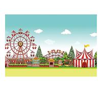 YongFoto 3x2m Vinyle Toile de Fond Cirque Fête foraine Cour récréation Billetterie Montagnes Russes Grande Roue Fond Studio Bannière Photo Party vidéo Enfant Photobooth Accessoires Photographie