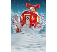 YongFoto 3x4,5m Joyeux Noël Toile de Fond Rouge Fée Maison Cannes De Bonbon Cadeaux Flocon De Neige Champ De Neige Hiver Foré Photographie Fond Enfants Fée Bannière Photo Vinyle