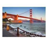 YongFoto 4,5x3m Toile de Fond Golden Gate Bridge San Francisco Architecture Historique Montagnes Brunes Cha?e Fer en Bordure Route Grandes Vagues Fond Décors Studio Photo Video Fete Photographie