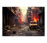 YongFoto 4,5x3m Ville dévastée par la Guerre Toile de Fond Ruines du bâtiment Ville détruite Feu Smog Voiture cassée Studio de Photographie pour Adults apocalyptique Accessoires de Photographie