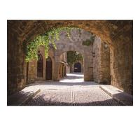 YongFoto 4,5x3m Vinyle Toile de Fond Rue médiévale arquée dans la Vieille Ville de Rhodes en Grèce Fond Décors Studio Photo Banner Enfant Video Fete Photobooth Photographie Accesorios