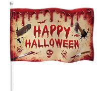 YongFoto Drapeau Happy Halloween - 0,9 x 1,5 m - Double face - Toile de jute effrayante - Tête de mort - Cousue à quatre côtés - Couleurs vives - Durable - Résistant aux UV et à la décoloration