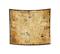 YONGFOTO Tapisserie Carte Au Trésor Pirate, Drapeau Pirate Carte Trésor Ouest Île Itinéraire Occidenta Navigation Decoration Murale Poster Pour Dortoir Housse Lit Canapé, 150x130cm