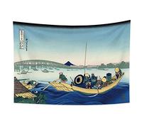 YONGFOTO Tapisserie Murale Japonaise Ukiyo-e Mont Fuji 36 vues Pièce Tenture Coucher du soleil À travers le pont de River Bank Deco Tenture Murale Poster Japonais Peinture Hokusai Estampes 100x70cm