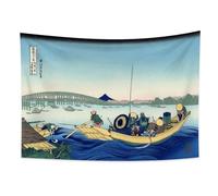 YONGFOTO Tapisserie Murale Japonaise Ukiyo-e Mont Fuji 36 vues Pièce Tenture Coucher du soleil À travers le pont de River Bank Deco Tenture Murale Poster Japonais Peinture Hokusai Estampes 150x100cm