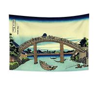 YONGFOTO Tapisserie Murale Japonaise Ukiyo-e Mont Fuji 36 vues Pièce Tenture Fuji vu à travers le pont à Fukagawa Deco Tenture Murale Poster Japonais Peinture Hokusai Estampes 100x70cm