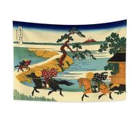 YONGFOTO Tapisserie Murale Japonaise Ukiyo-e Mont Fuji 36 vues Pièce Tenture Village de Sekiya sur la rivière Sumida Deco Tenture Murale Poster Japonais Peinture Hokusai Estampes 150x100cm