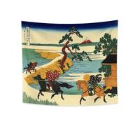 YONGFOTO Tapisserie Murale Japonaise Ukiyo-e Mont Fuji 36 vues Pièce Tenture Village de Sekiya sur la rivière Sumida Deco Tenture Murale Poster Japonais Peinture Hokusai Estampes 150x130cm