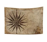 YONGFOTO Tapisserie Vieille Carte du Monde, Carte du Monde Ancienne Indicateur de Direction Bateau Texte Murale Déco Aventure Historique Couverture Chambre Bureau Dortoir, 100x70cm