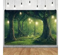 YongFoto Toile de fond de forêt enchantée de 2,1 x 1,5 m - Motif jardin enchanté - Conte de fées - Vert - Prairie magique - Jungle - Pour fête prénatale - Fête d'anniversaire - Accessoire photo pour