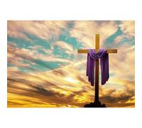 YongFoto Toile de fond en croix de Jésus Christ 2,4 x 1,8 m Crucifixion Sépulcre Seigneur prière Bible lever du soleil coucher de soleil photographie arrière-plan religieuse croyance église événement