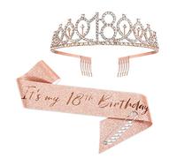 YongHang 18 Ans Anniversaire Fille Couronne Echarpe Or Rose Cadeau Miss Deco Birthday Girl Anniversaire 18 Ans