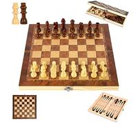 YongHang Jeu d'échecs en Bois 3 en 1 Portable Échiquier Pliable Echec Chess Board Set pour fête Famille Activités Enfants Adultes Voyage