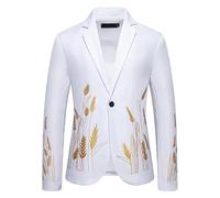 YONGHONGKEJI Blazer Homme Décontracté Finitions Dorées Style Business Revers Cranté Un Bouton Idéal pour Un Mariage Un Dîner Ou Un Bal De Promo Blanc Taille XL