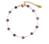 YONGHONGKEJI Bracelet Pierre Naturelle Femme, Bracelet En Pierre D'Améthyste Naturelle Cristal Perlé Couleur Or Fin Réglable Yoga Chakra Pierres Précieuses Extensibles Bi
