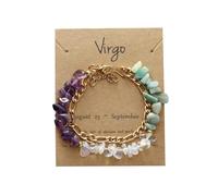 YONGHONGKEJI Bracelets En Pierres 12 Constellations pour Femmes Bracelets En Cristal De Pierres Précieuses Chakra Naturelles Irrégulières Bracelet Manchette En Chaîne Péridot Lapis Lazuli Brace