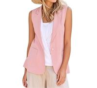 YONGHONGKEJI Gilet En Coton et Lin pour Femme Style Décontracté Boutonné Sur Le Devant Veste D'Été Légère Sans Manches Gilet De Travail/Bureau Trench Coat Rose Taille L