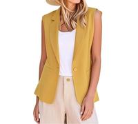 YONGHONGKEJI Gilet En Coton et Lin pour Femme Style Décontracté Boutonné Sur Le Devant Veste D'Été Légère Sans Manches Gilet De Travail/Bureau Trench Coat Jaune Taille Xl