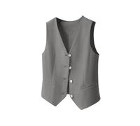 YONGHONGKEJI Gilet Sans Manches Femme,Gilets De Costume pour Femmes Gilet Vintage À Col En V Simple Boutonnage Débardeur Court avec Poches Sans Manches Dos Réglable Blazers Vestes Habillées Smok