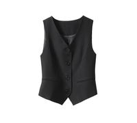 YONGHONGKEJI Gilet Slim Blanc pour Femme, Costume Sans Manches À Boutonnage Simple, Col en V, Dos Nageur, Cardigans Vintage, Bureau, Manteau, Noir, L