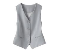 YONGHONGKEJI Gilet Slim Blanc pour Femme Gilet De Costume sans Manches, Costume À Boutonnage Simple Col en V Dos Nageur Gilet Cardigans Vintage Gilet De Travail Gilet De Bureau Manteau,Gris,L