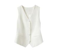 YONGHONGKEJI Gilet Slim Blanc pour Femme Gilet De Costume sans Manches, Costume À Boutonnage Simple Col en V Dos Nageur Gilet Cardigans Vintage Gilet De Travail Gilet De Bureau Manteau,Blanc,L