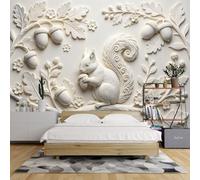 YONGHONGKEJI Papier Peint 3D En Relief Avec Motif Écureuil Feuilles De Chêne Et Fleurs Sauvages 200 X 140 Cm (L X H)