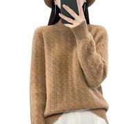 YONGHONGKEJI Pull Chaud Femme,Pull Col Roulé Côtelé À Manches Longues pour Femme Tricot Épais Basique Uni Automne Hiver Pull Ample Couleur Camel Doré Taille S
