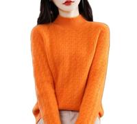 YONGHONGKEJI Pull Femme,Pull À Col Roulé pour Femme Tricot Torsadé Manches Longues Basique Uni Automne Hiver Décontracté Extensible Ample Orange Taille M