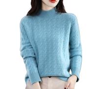 YONGHONGKEJI Pull Femme,Pull À Col Roulé pour Femme Tricot Torsadé Manches Longues Basique Uni Automne Hiver Décontracté Extensible Haut Ample Bleu Ciel Taille S