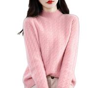 YONGHONGKEJI Pull Femme,Pull À Col Roulé pour Femme Tricot Torsadé Manches Longues Basique Uni Automne Hiver Décontracté Extensible Ample Rose Taille S