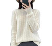 YONGHONGKEJI Pull Femme,Pull Col Roulé Côtelé À Manches Longues pour Femme Tricot Épais Basique Uni Automne Hiver Ample Blanc S