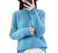 YONGHONGKEJI Pull Femme,Pull Col Roulé Côtelé À Manches Longues pour Femme Tricot Épais Basique Uni Automne Hiver Pull Ample Bleu Lac Taille L