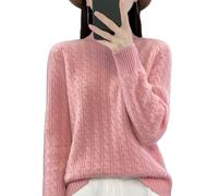 YONGHONGKEJI Pull Femme,Pull Col Roulé pour Femme Tricot Torsadé Côtelé Manches Longues Épais Basique Uni Automne Hiver Pull Ample Rose Taille S