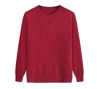 YONGHONGKEJI Pull Tricoté pour Femme D'Âge Moyen et Âgée Pull pour Femme Âgée Grille De Diamants en Strass Sweat Léger Sweat Shirt Doux pour Maman Cadeaux pour Grand Mère Rouge Vin M
