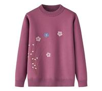 YONGHONGKEJI Pull Tricoté pour Personnes Âgées Doublure Sherpa Pulls Tricotés D'Âge Moyen et Âgés Broderie Florale Vintage Pull pour Vieille Dame À Manches Longues Pull À Col Rond Cadeaux P
